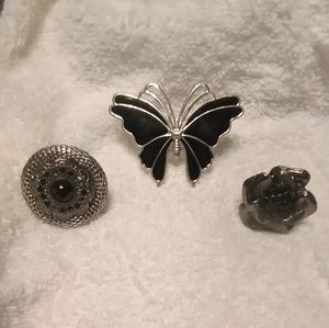 Black Enamel Stone Ring Bundle